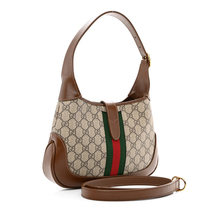 Gucci GG Supreme Monogram Azalea Calfskin Web Small Jackie 1961 Hobo Beige Ebony Brown Sugar 3 of 10