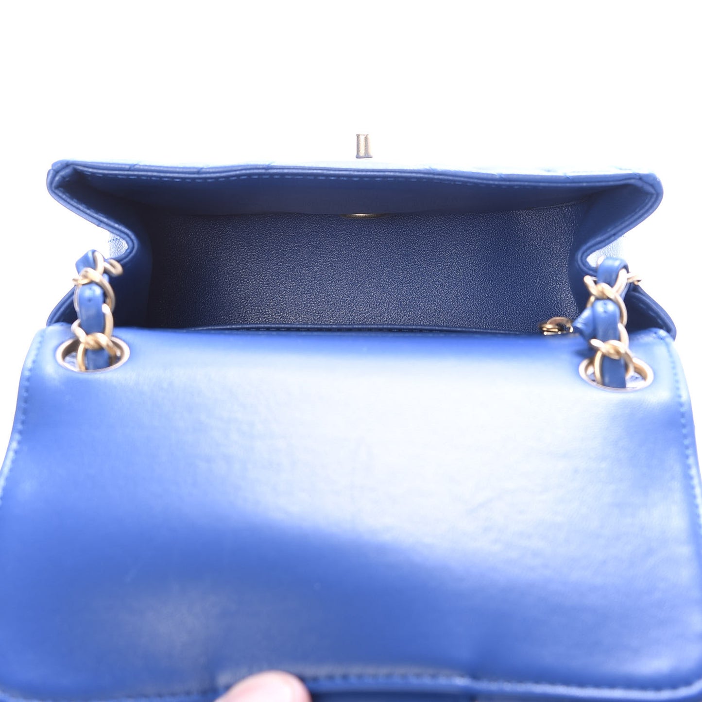 Lambskin Chevron Quilted Mini Square Flap Blue