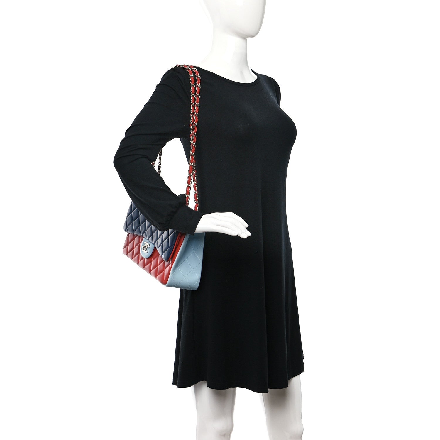Chanel Lambskin Quilted Jumbo Tri-Color Double Flap Navy Blue Red 3 of 10