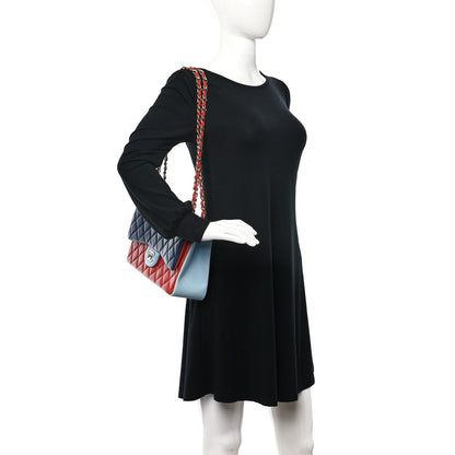 Chanel Lambskin Quilted Jumbo Tri-Color Double Flap Navy Blue Red 3 of 10