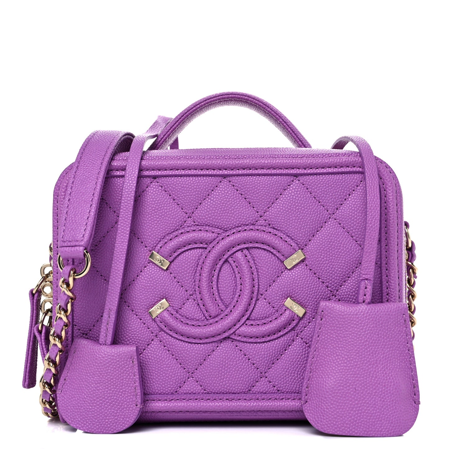 Caviar Quilted Small CC Filigree Vanity Case Purple
