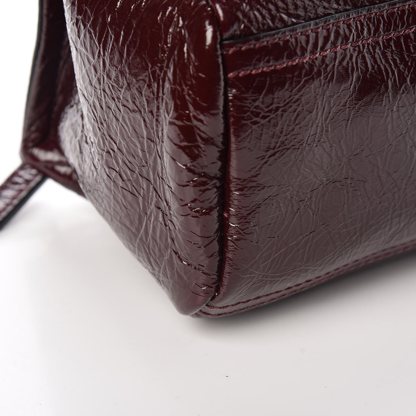 Crinkled Patent Deerskin Mini Pandora Aubergine