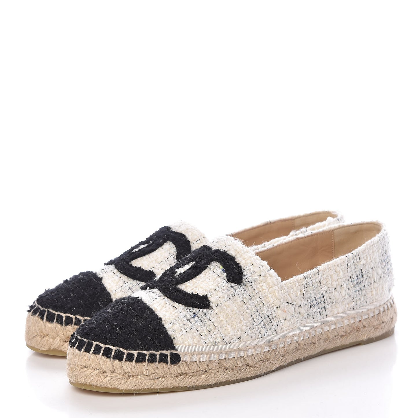 Tweed CC Espadrilles 41 Ecru White Blue Black