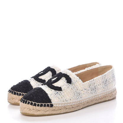 Chanel Tweed CC Espadrilles 41 Ecru White Blue Black 3 of 10