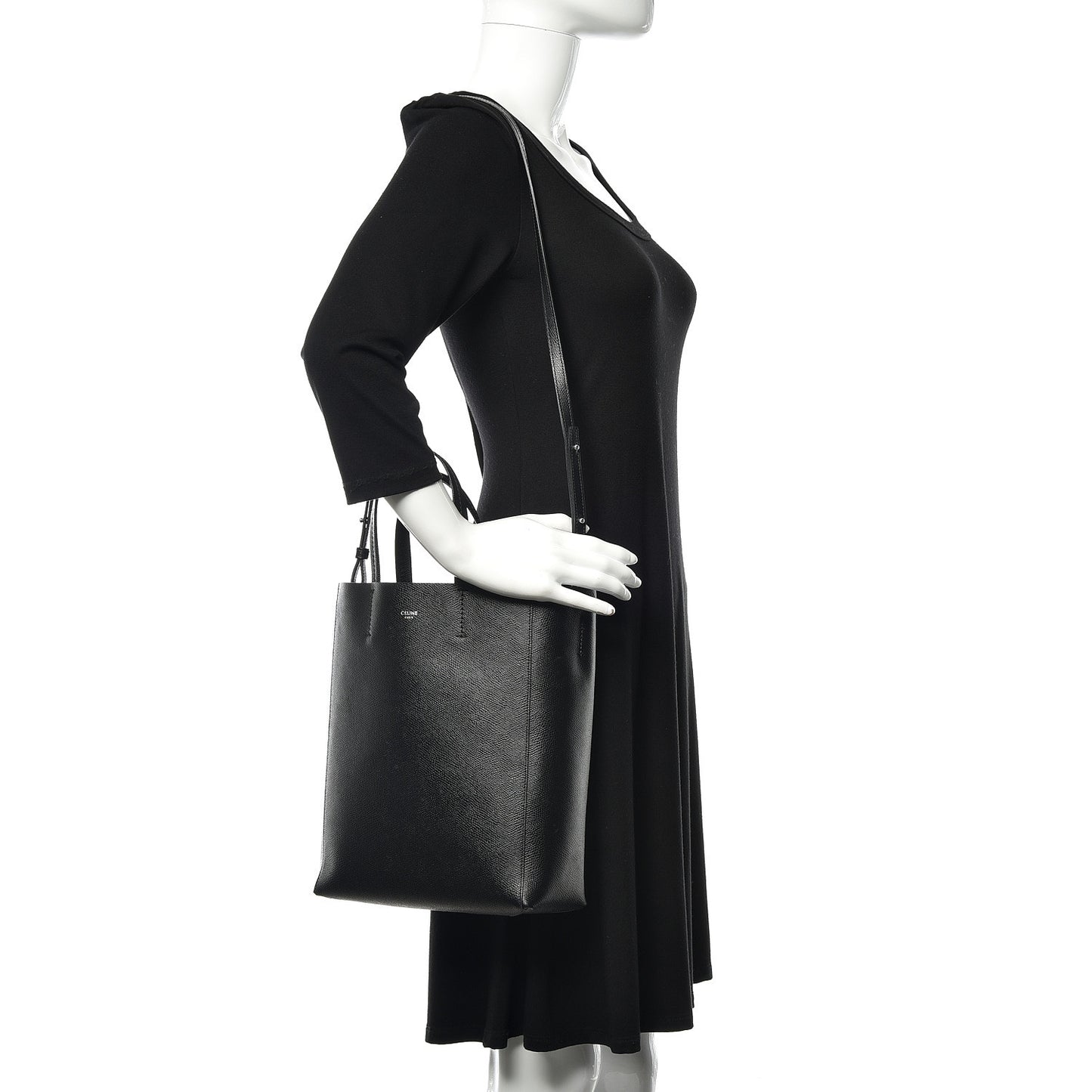 Grained Calfskin Small Vertical Cabas Black