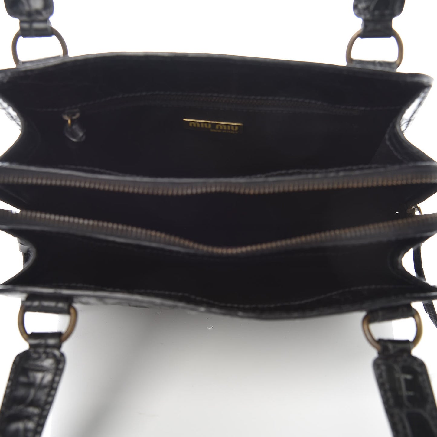 Calfskin Crocodile Embossed Top Handle Tote Black