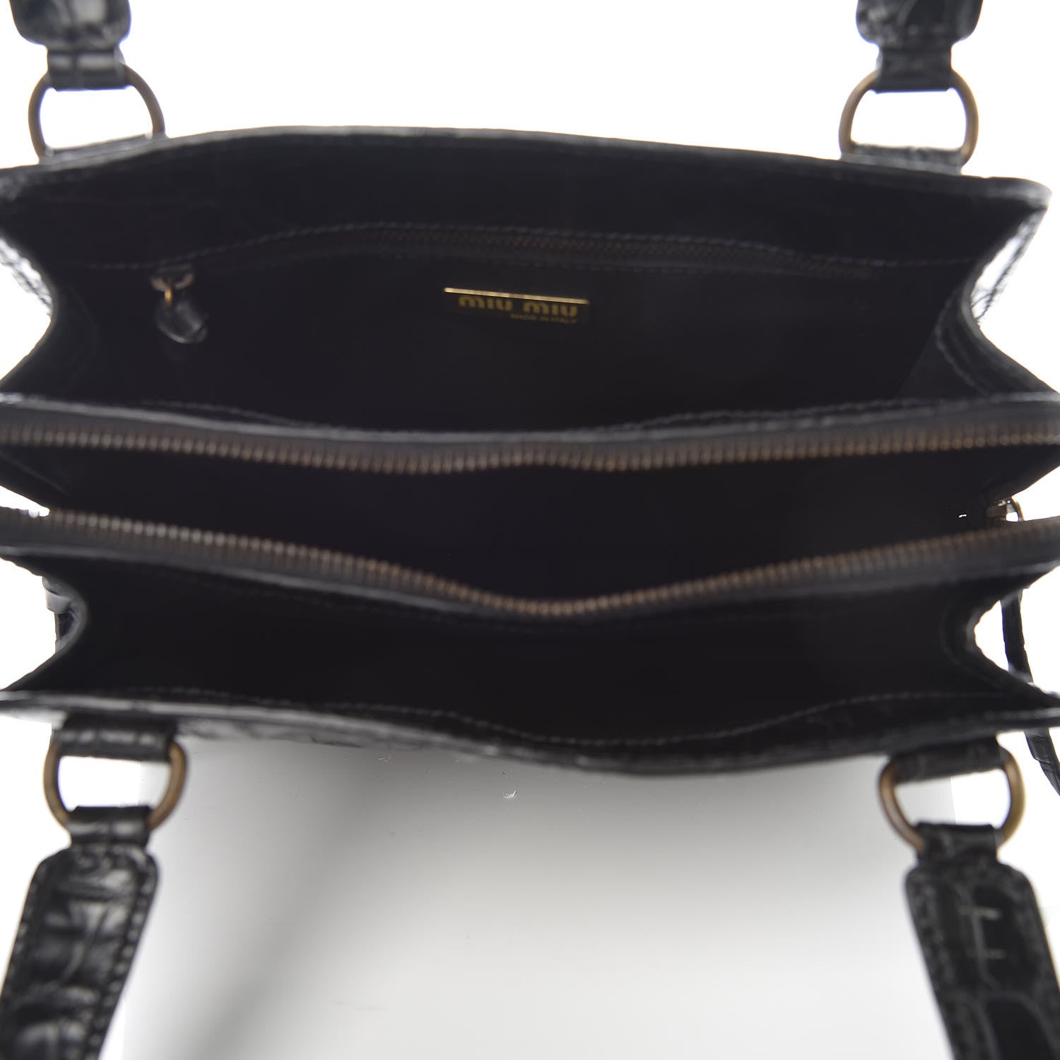 Miu Miu Calfskin Crocodile Embossed Top Handle Tote Black 5 of 9