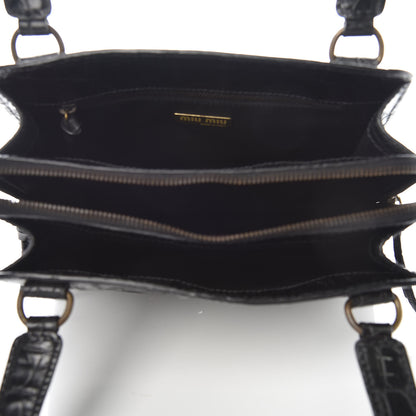 Miu Miu Calfskin Crocodile Embossed Top Handle Tote Black 5 of 9