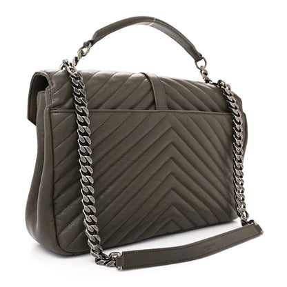 Saint Laurent Sheepskin Matelasse Chevron Monogram Large College Satchel Dark Anthracite 3 of 14