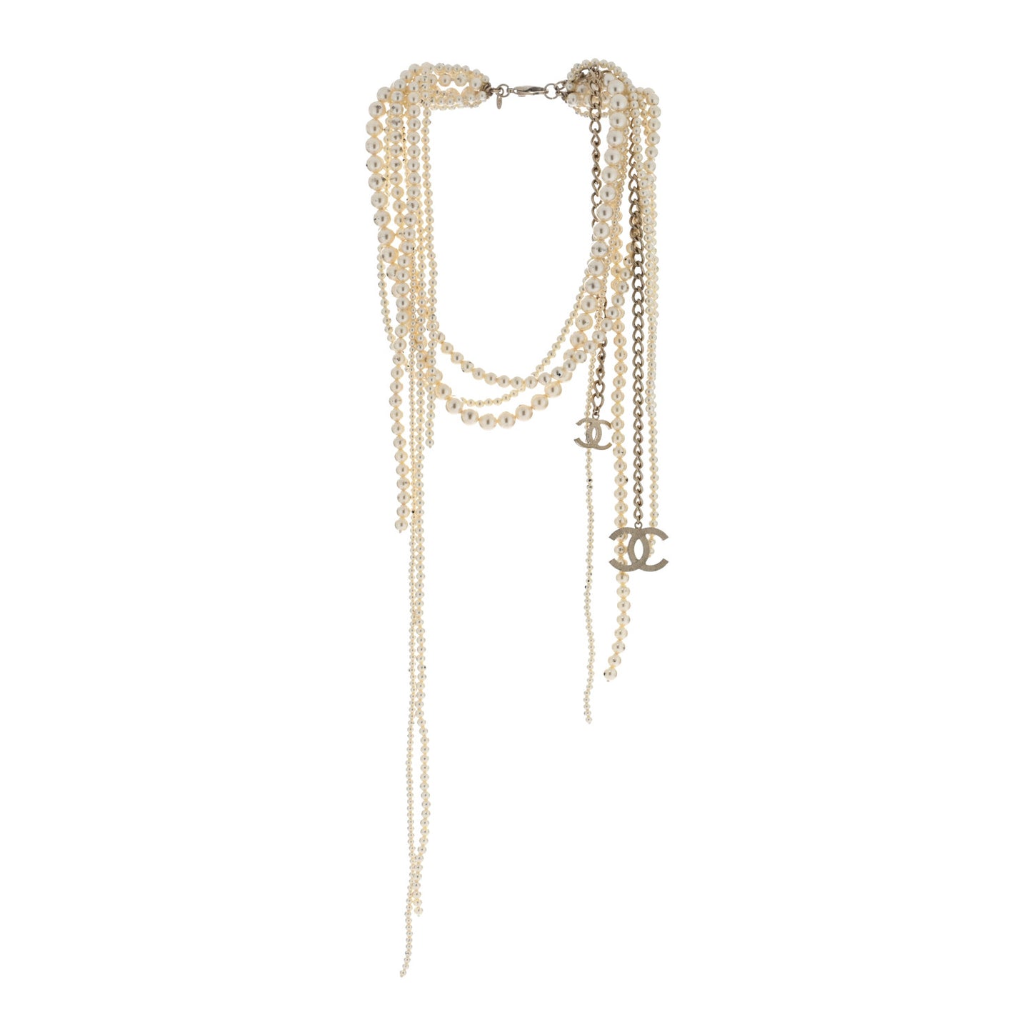 Pearl CC Multi Strand Long Necklace Gold