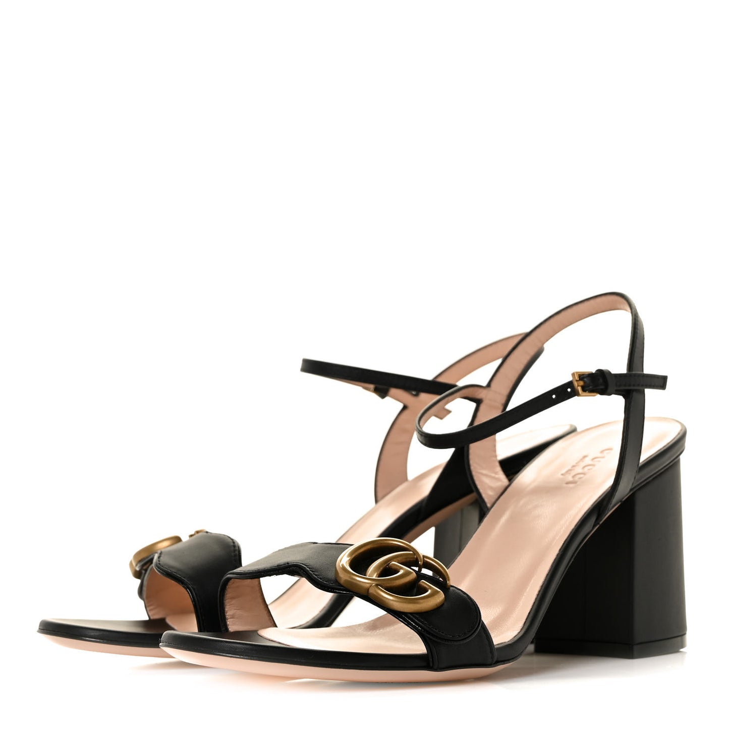 Lifford Calfskin GG Marmont Ankle Wrap 75mm Sandals 38.5 Black