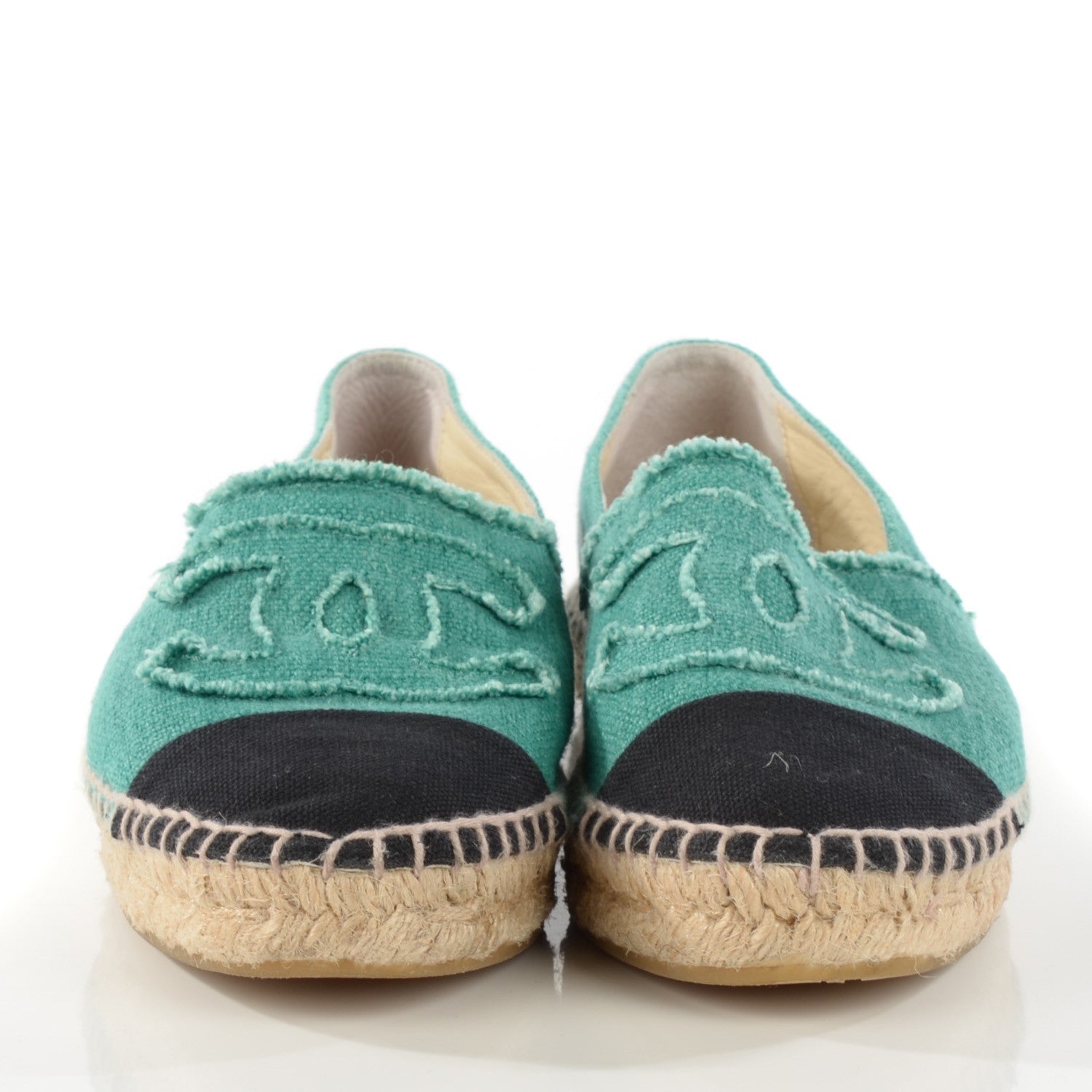 Chanel Toile CC Espadrilles 38 Green Black 2 of 8