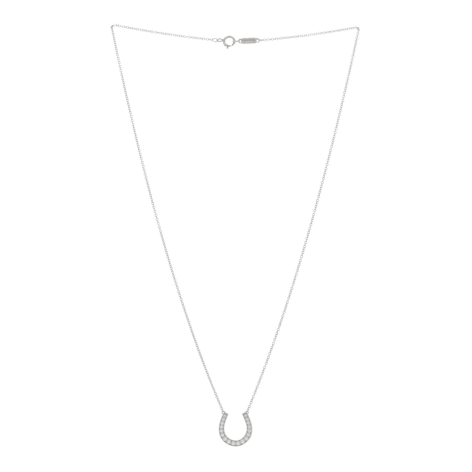 Tiffany Platinum Diamond Horseshoe Pendant Necklace 2 of 4