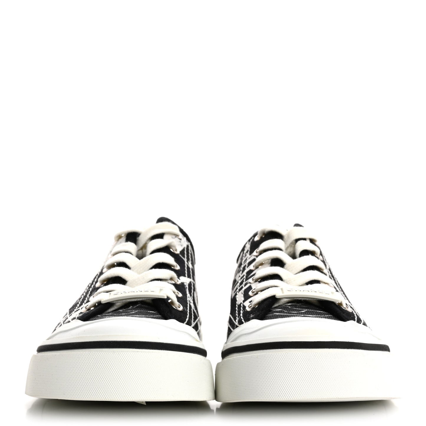 Printed Fabric Low Top Logo Sneakers 38.5 White Black