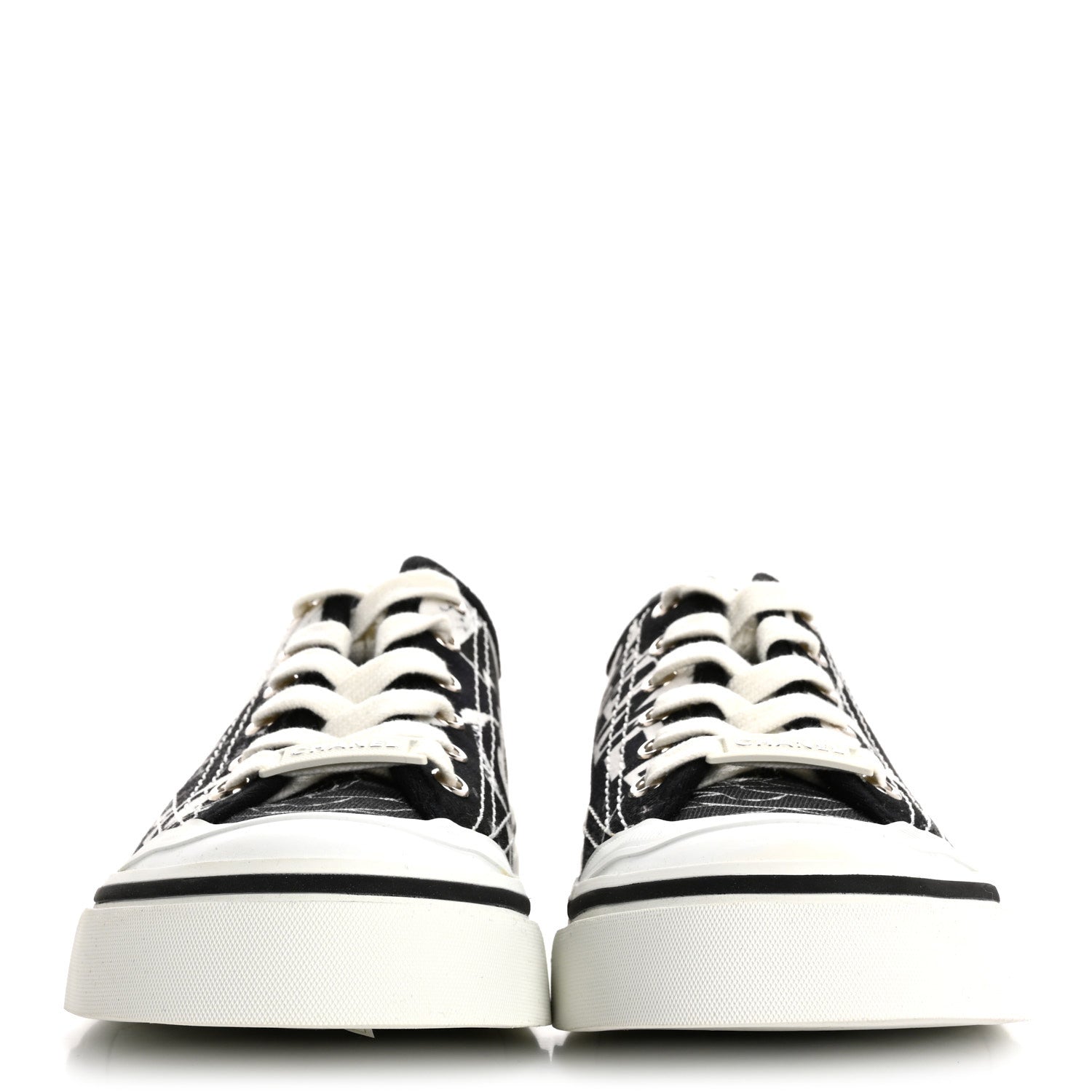 Chanel Printed Fabric Low Top Logo Sneakers 38.5 White Black 3 of 10