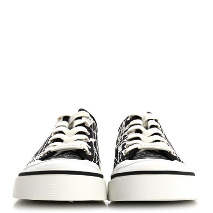 Chanel Printed Fabric Low Top Logo Sneakers 38.5 White Black 3 of 10