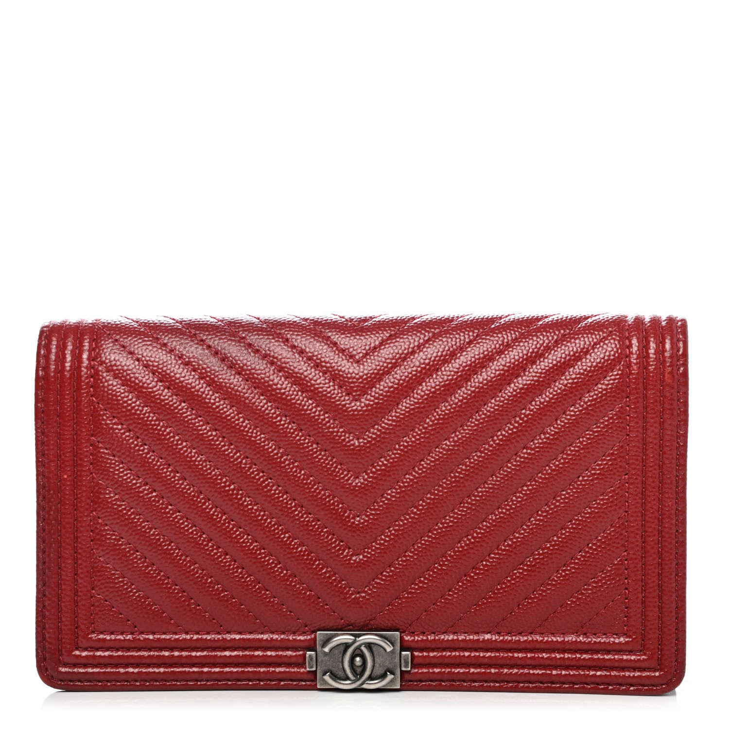Chanel Caviar Chevron Quilted Boy Yen Wallet Red 1 of 4