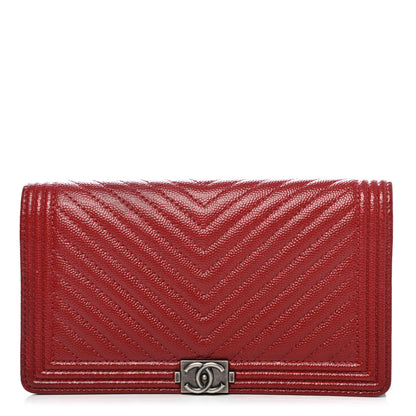 Chanel Caviar Chevron Quilted Boy Yen Wallet Red 1 of 4