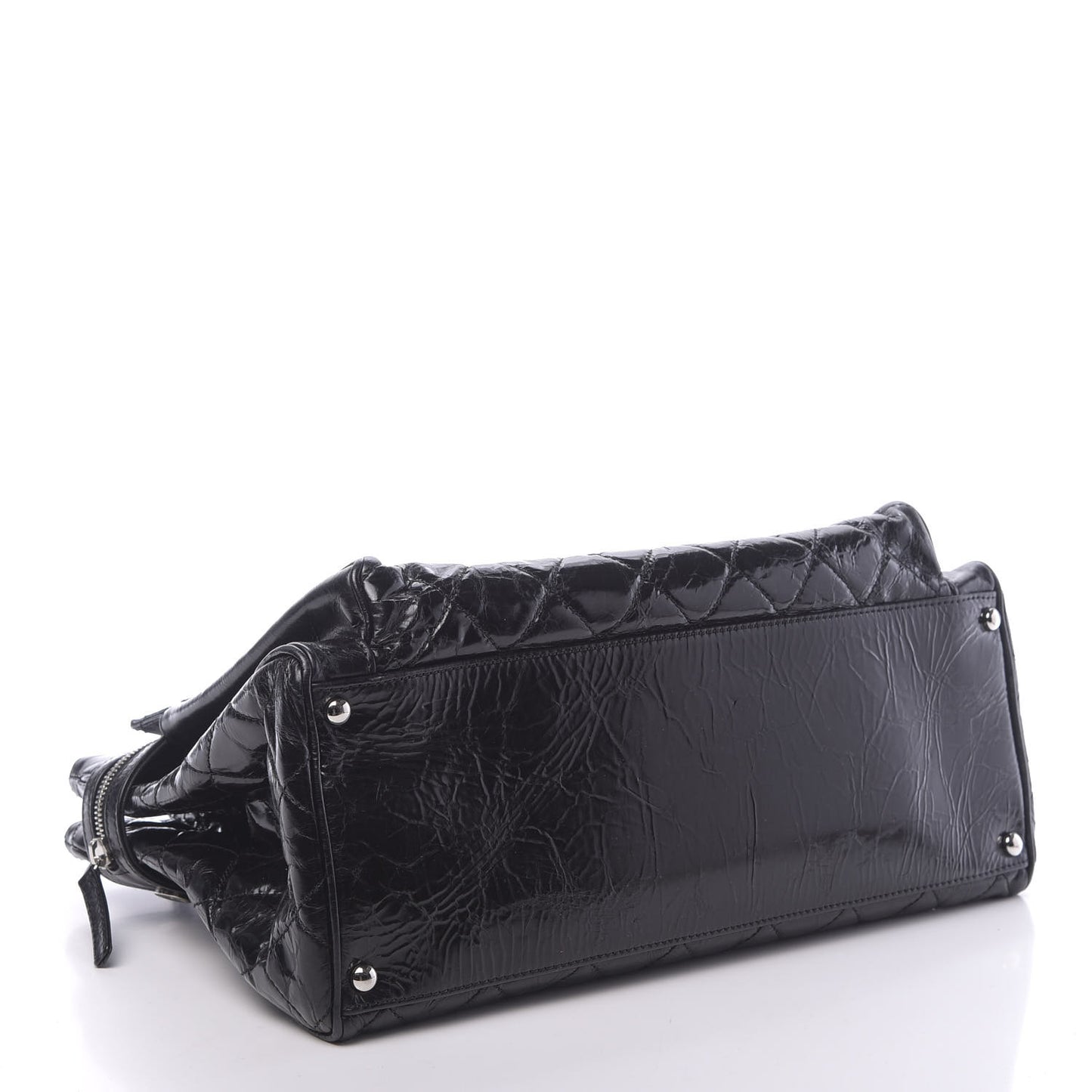 Glazed Calfskin Quilted Large New Portobello Tote Black