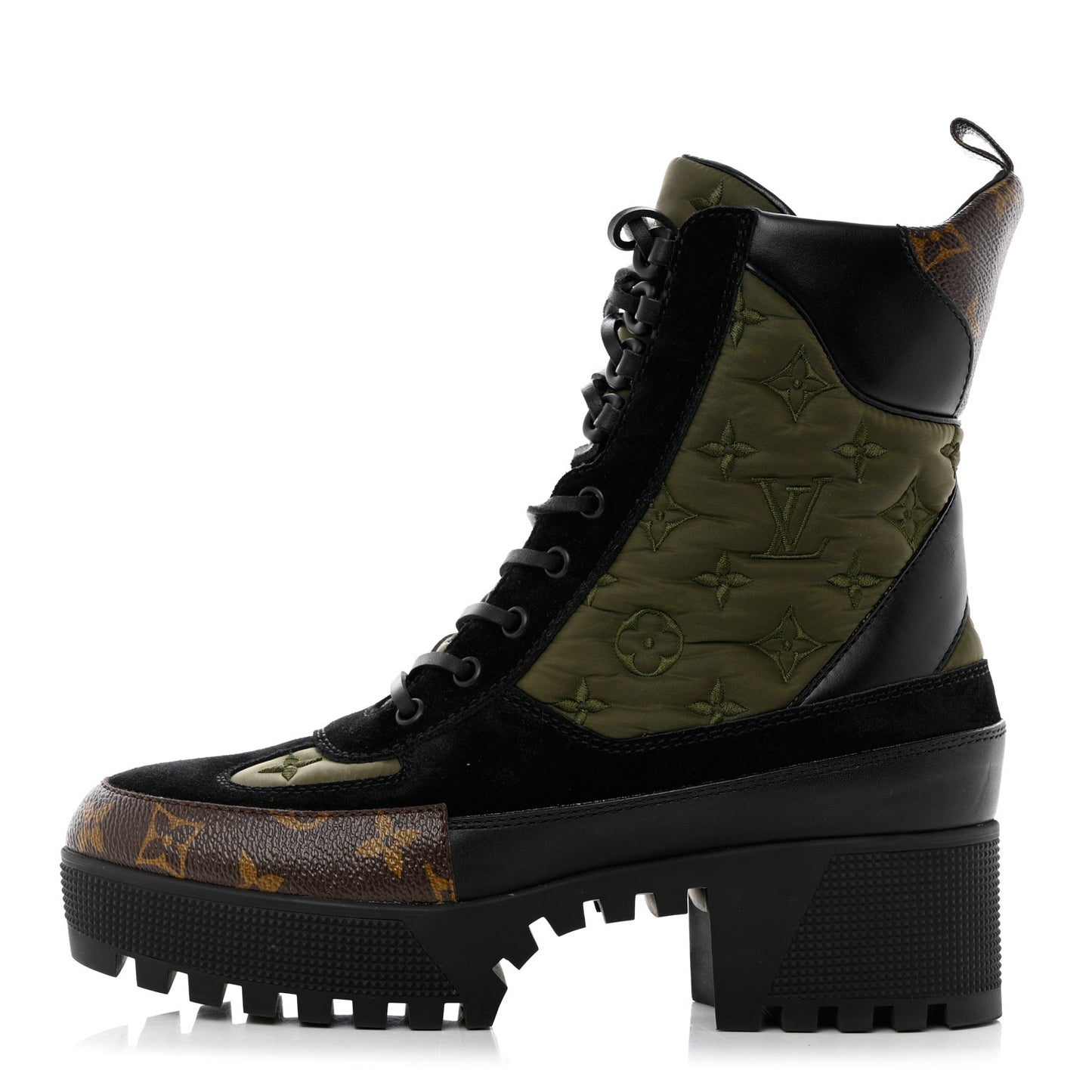 Nylon Embroidered Monogram Suede Laureate Platform Desert Boots 40 Kaki