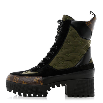 Louis Vuitton Nylon Embroidered Monogram Suede Laureate Platform Desert Boots 40 Kaki 1 of 12