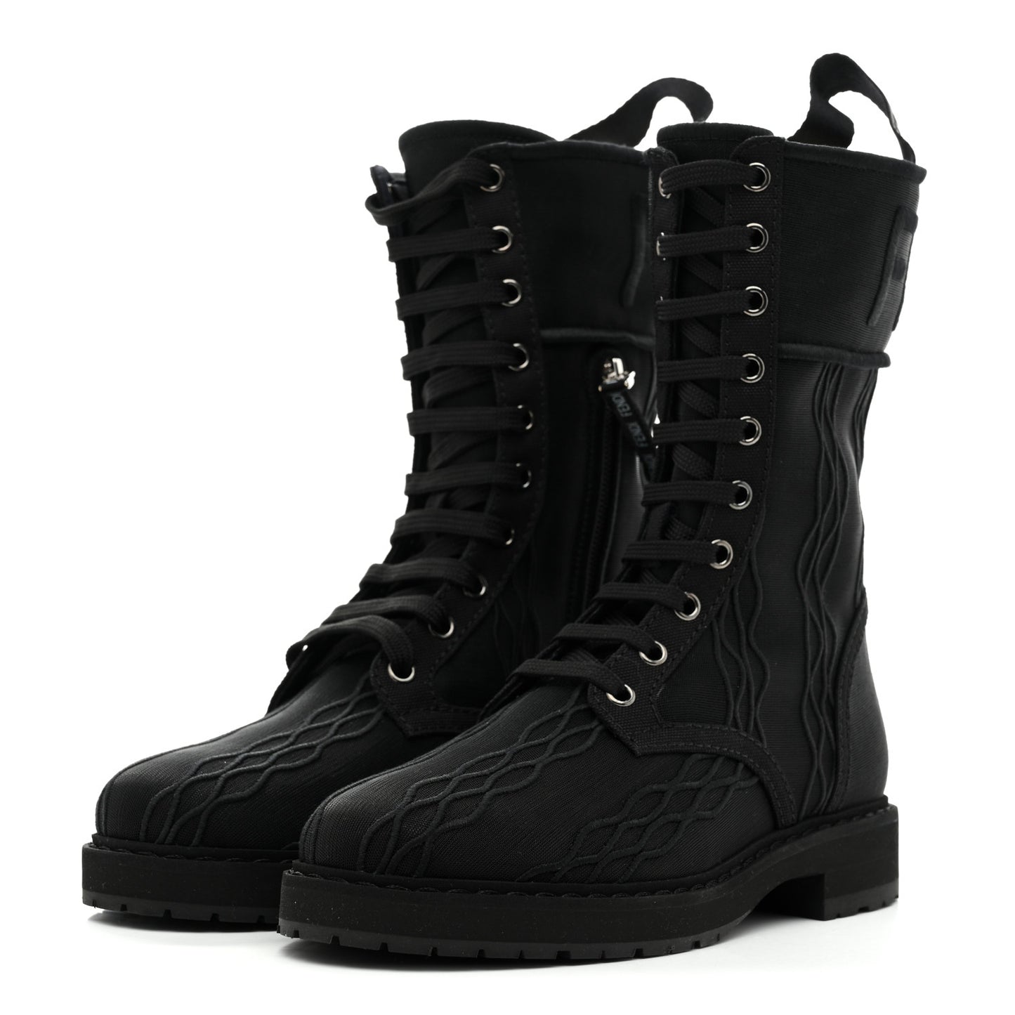 Mesh Canvas Embroidered Womens Lace Up Boots 36 Black