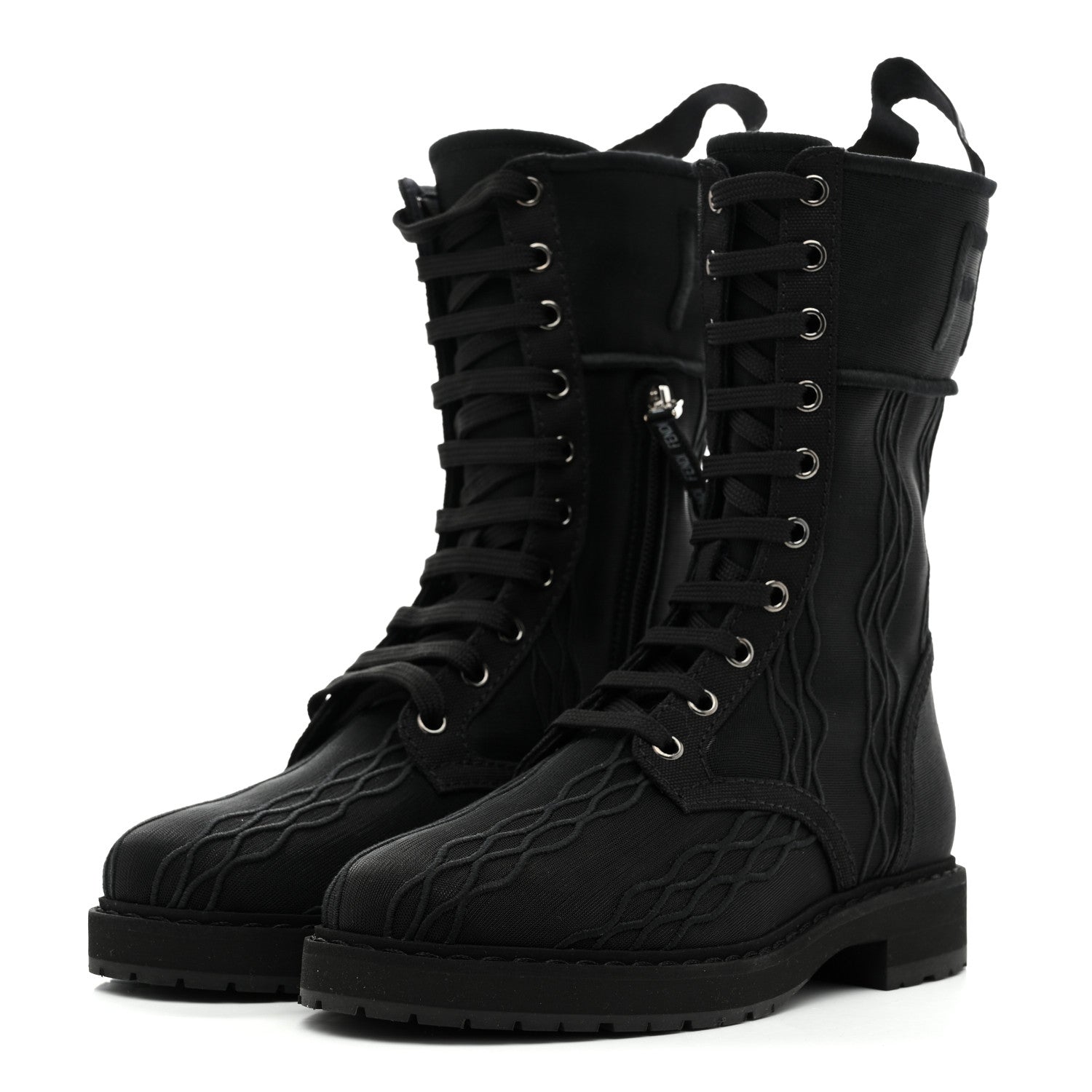 Fendi Mesh Canvas Embroidered Womens Lace Up Boots 36 Black 4 of 8