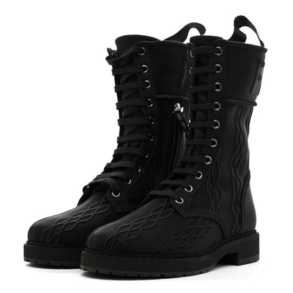 Fendi Mesh Canvas Embroidered Womens Lace Up Boots 36 Black 4 of 8