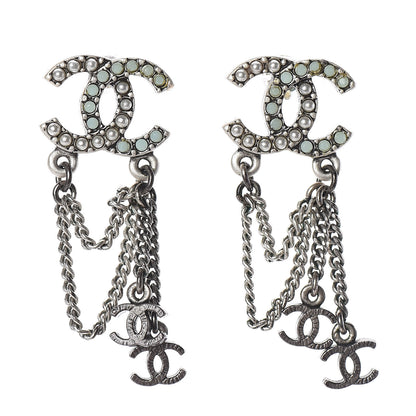 Chanel Ruthenium Pearl Chain CC Drop Earrings 1 of 4