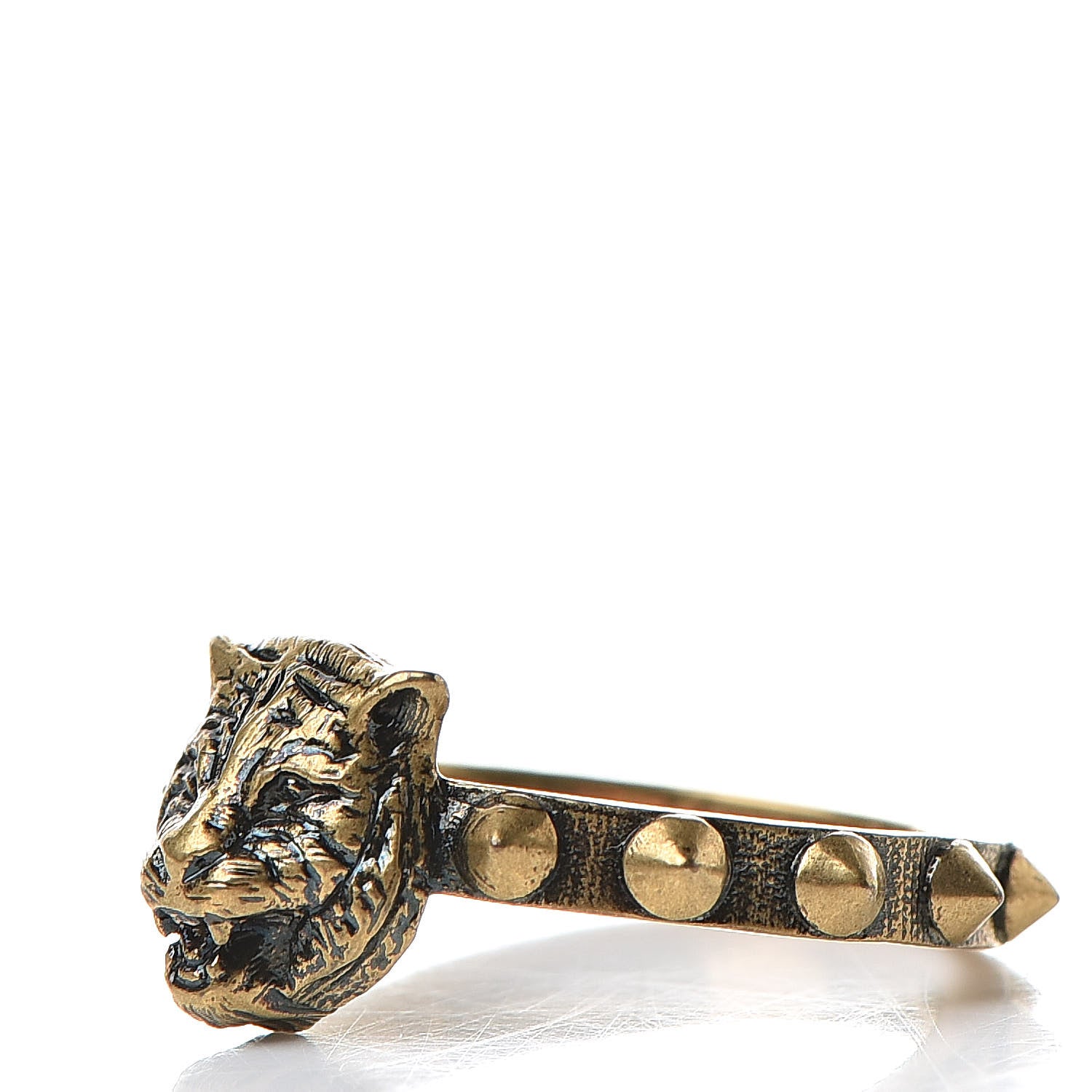 Gucci Metal Feline Head Ring 16 Aged Gold 3 of 6