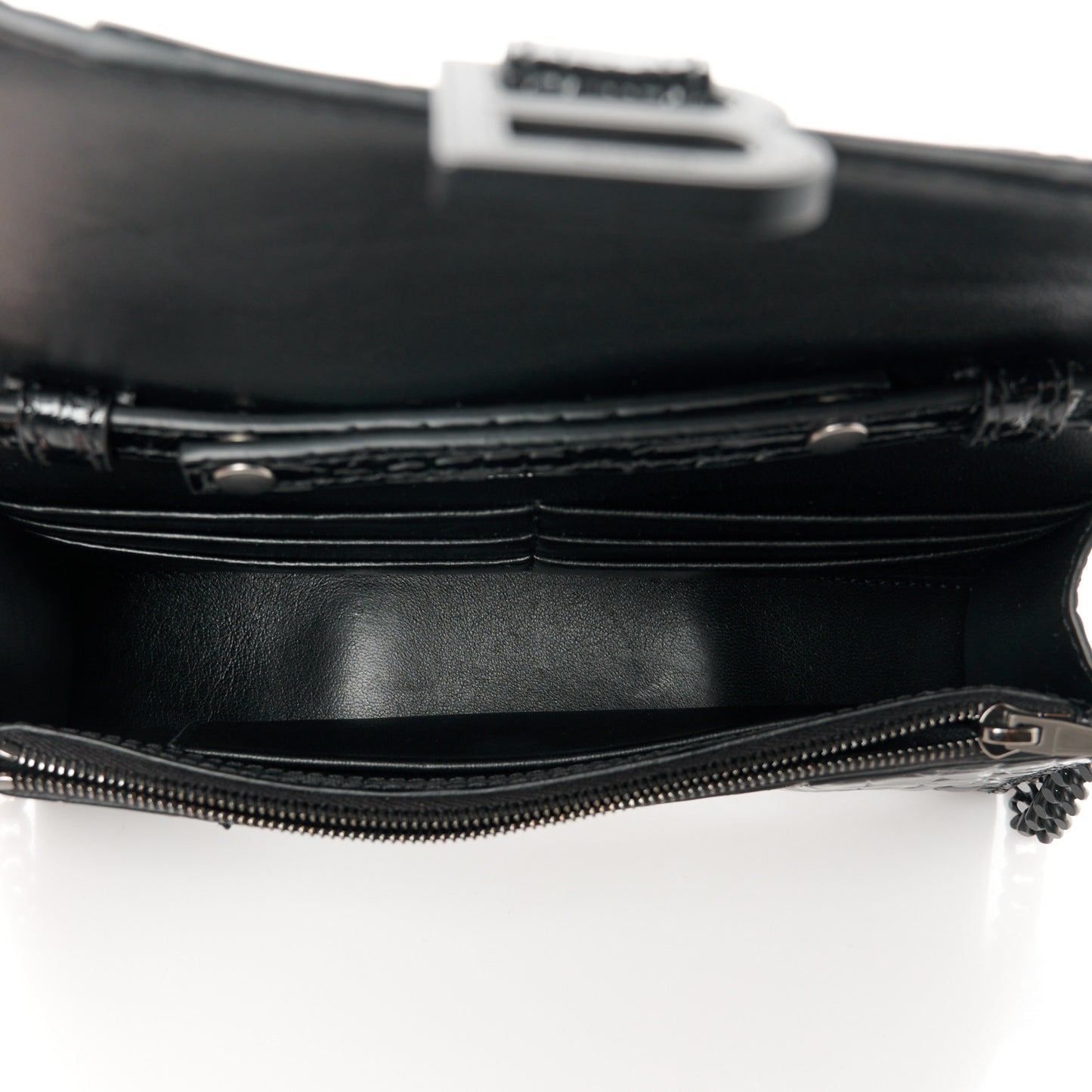 Shiny Calfskin Monochrome Crocodile Embossed Hourglass Chain Bag Black