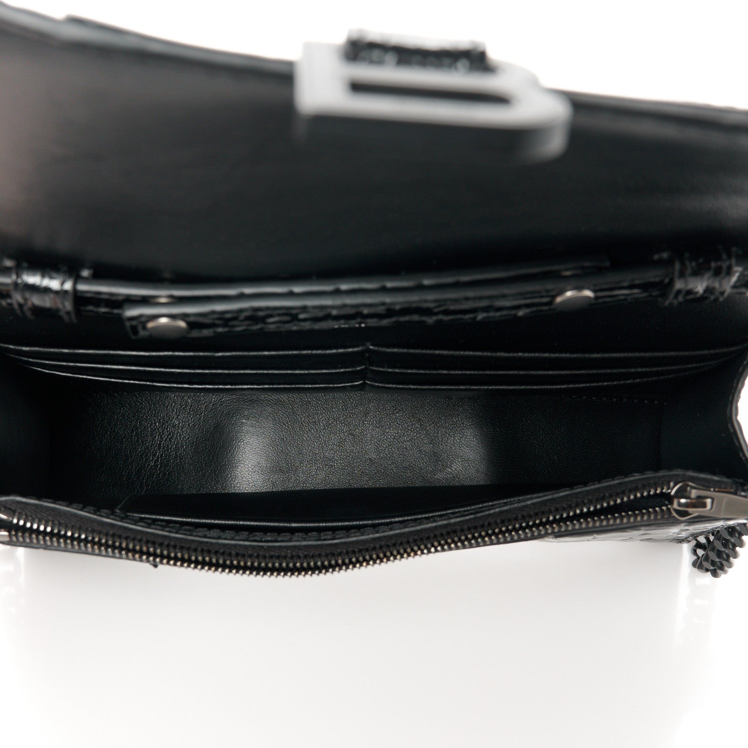 Balenciaga Shiny Calfskin Monochrome Crocodile Embossed Hourglass Chain Bag Black 5 of 11