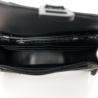 Balenciaga Shiny Calfskin Monochrome Crocodile Embossed Hourglass Chain Bag Black 5 of 11