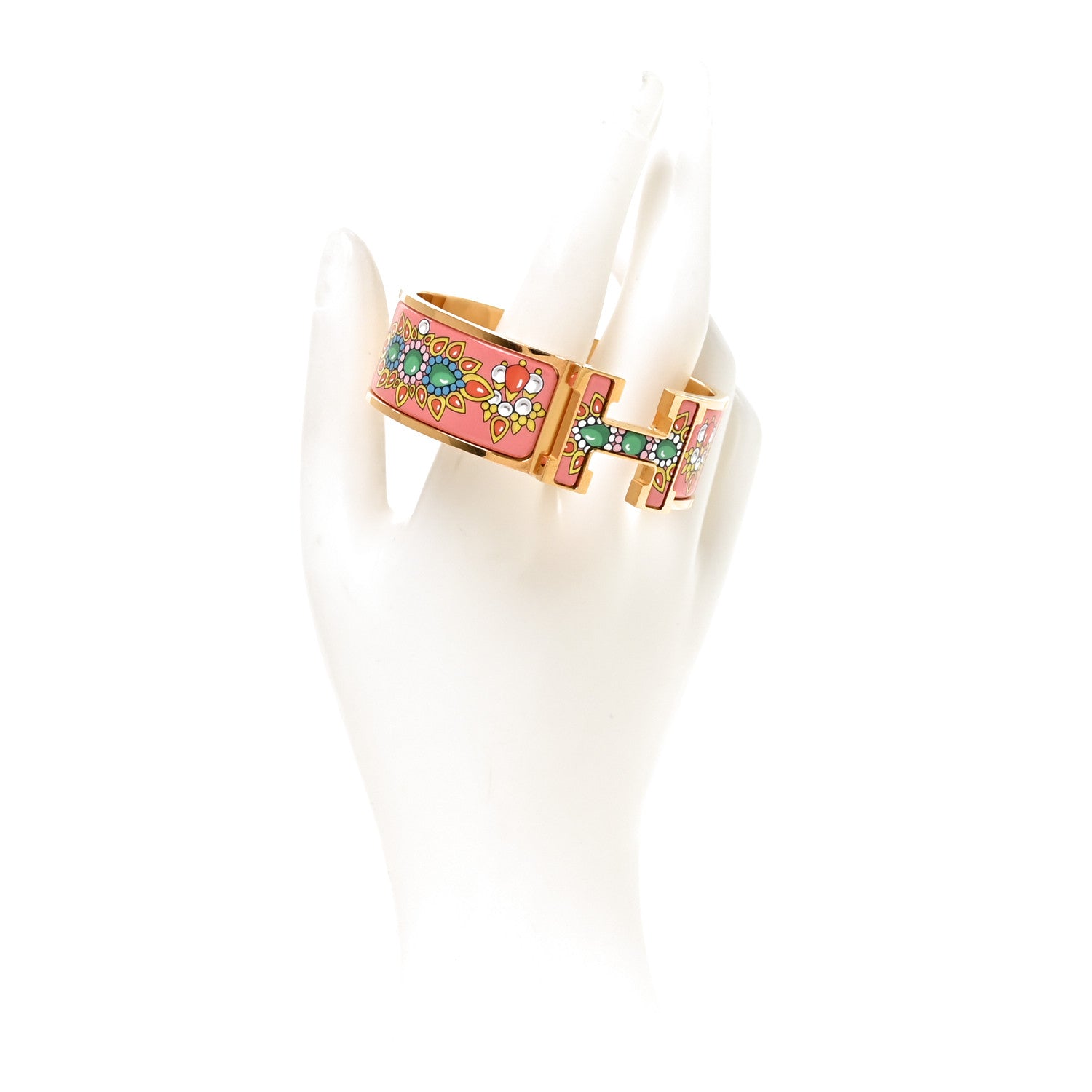 Hermes Enamel Printed Wide Parures Des Maharajas Clic Clac H Bracelet GM Tropique 2 of 4