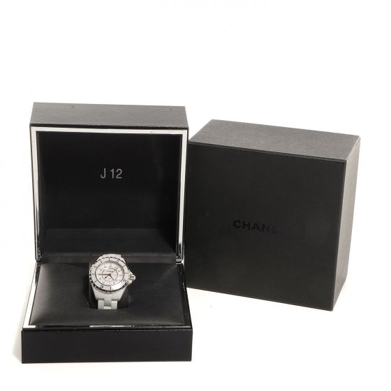 Stainless Steel Ceramic Diamond 33mm J12 Quartz Watch White
