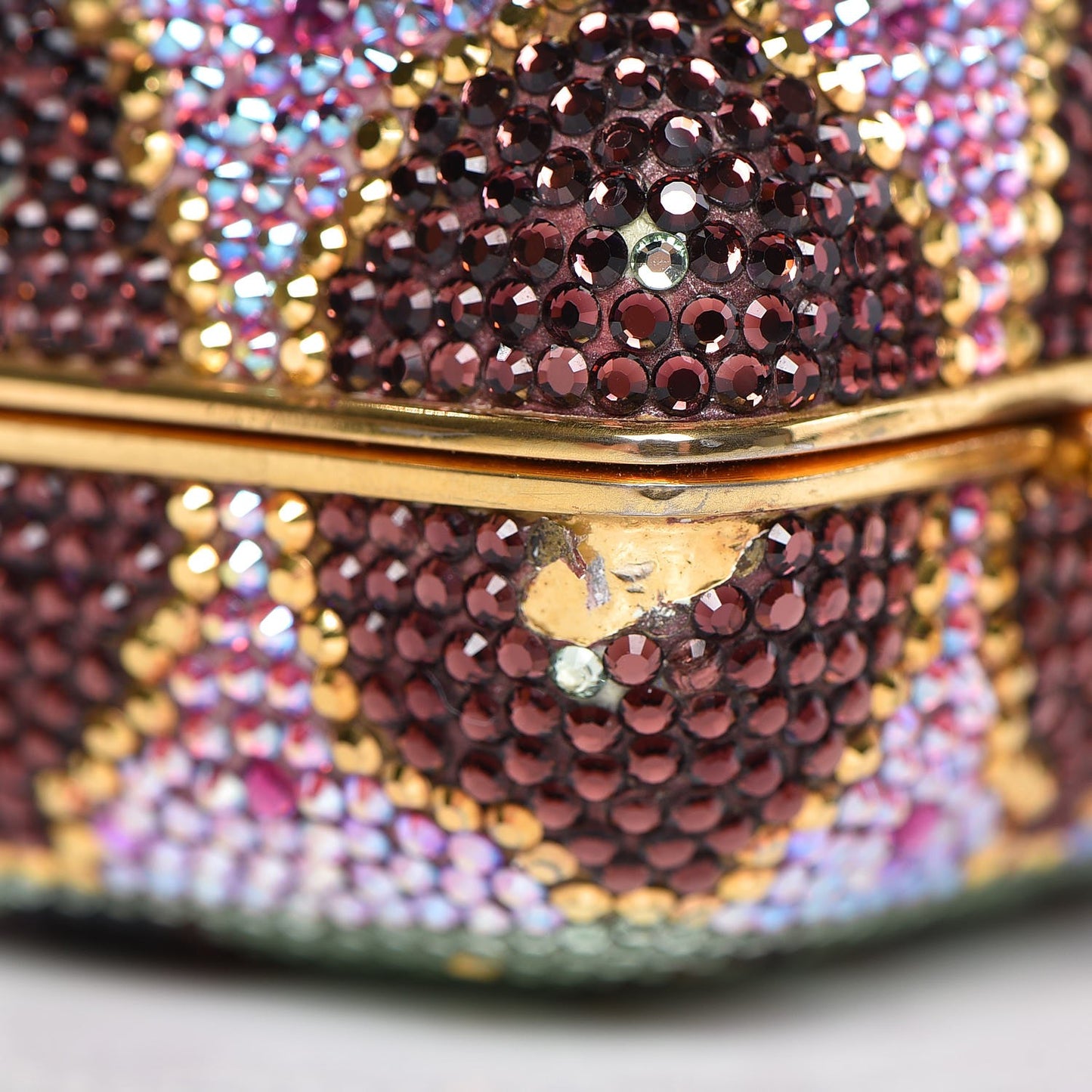 Swarovski Crystal Flower Minaudiere Clutch Gold