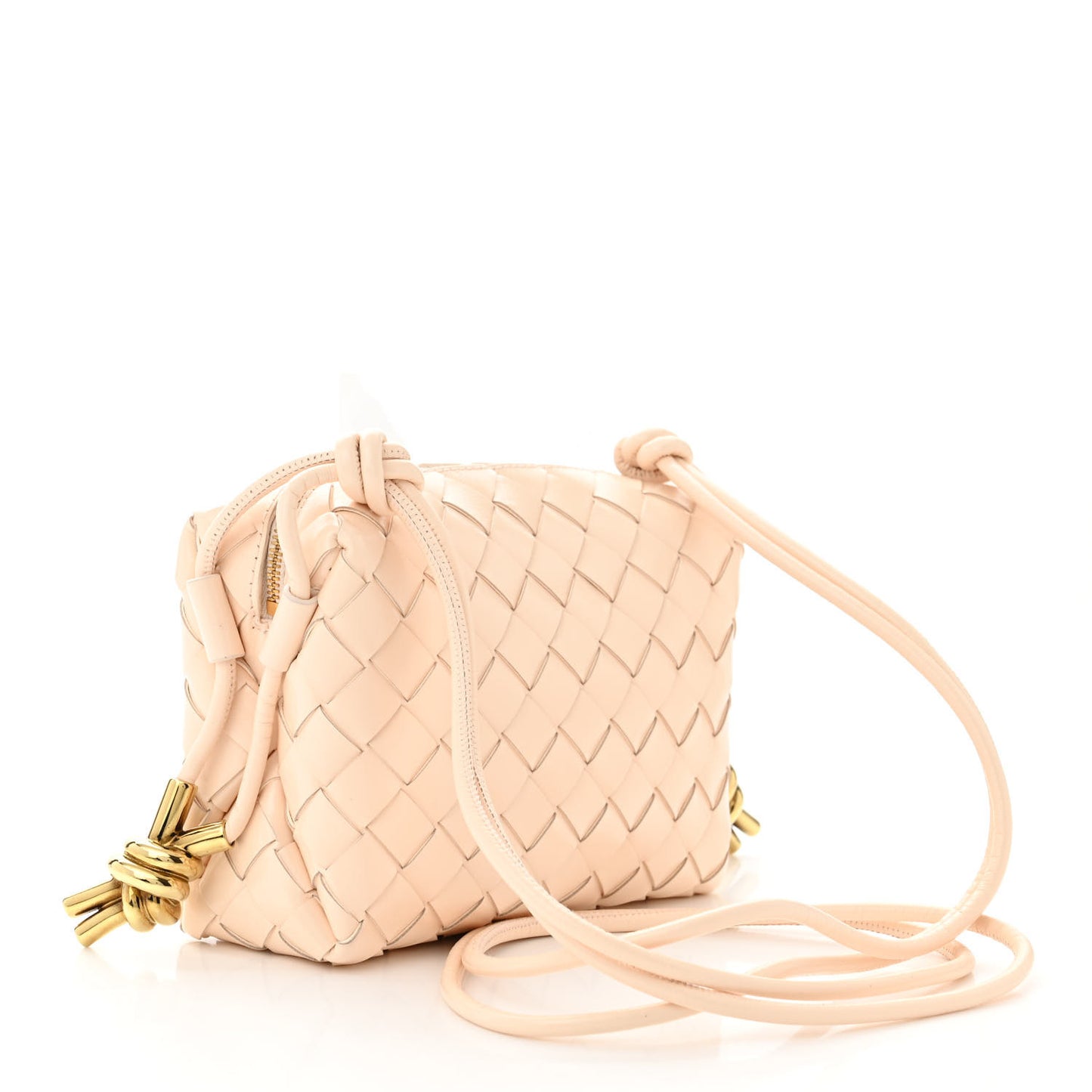 Patent Nappa Intrecciato Metallic Knot Mini Loop Camera Bag Macaroon