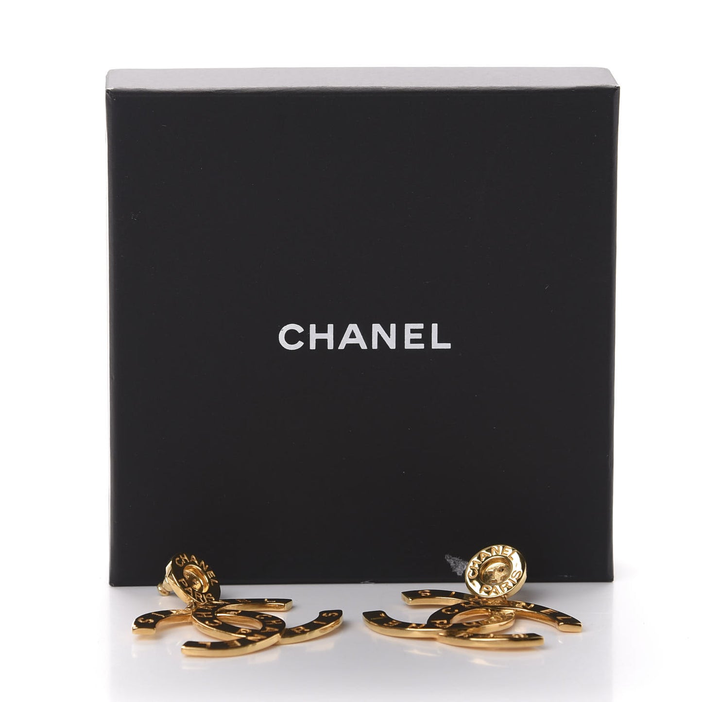 Metal Large Paris Button Earrings Gold