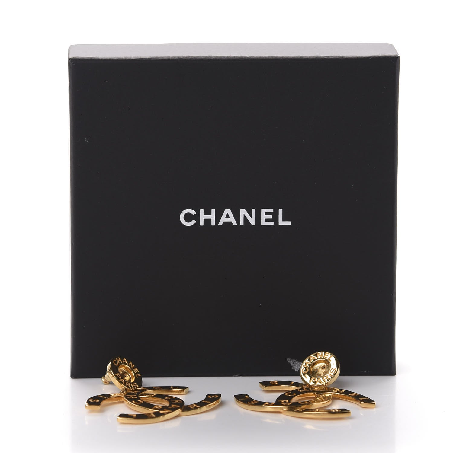 Chanel Metal Large Paris Button Earrings Gold 6 of 6