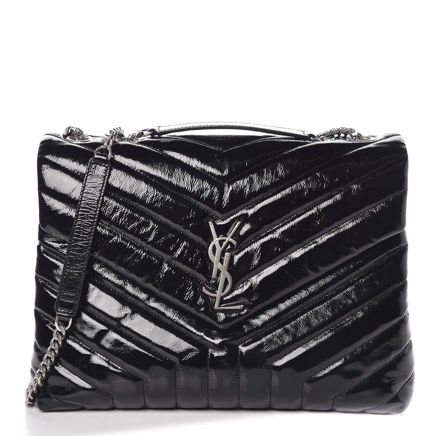 Patent Y Quilted Monogram Medium Loulou Chain Satchel Black