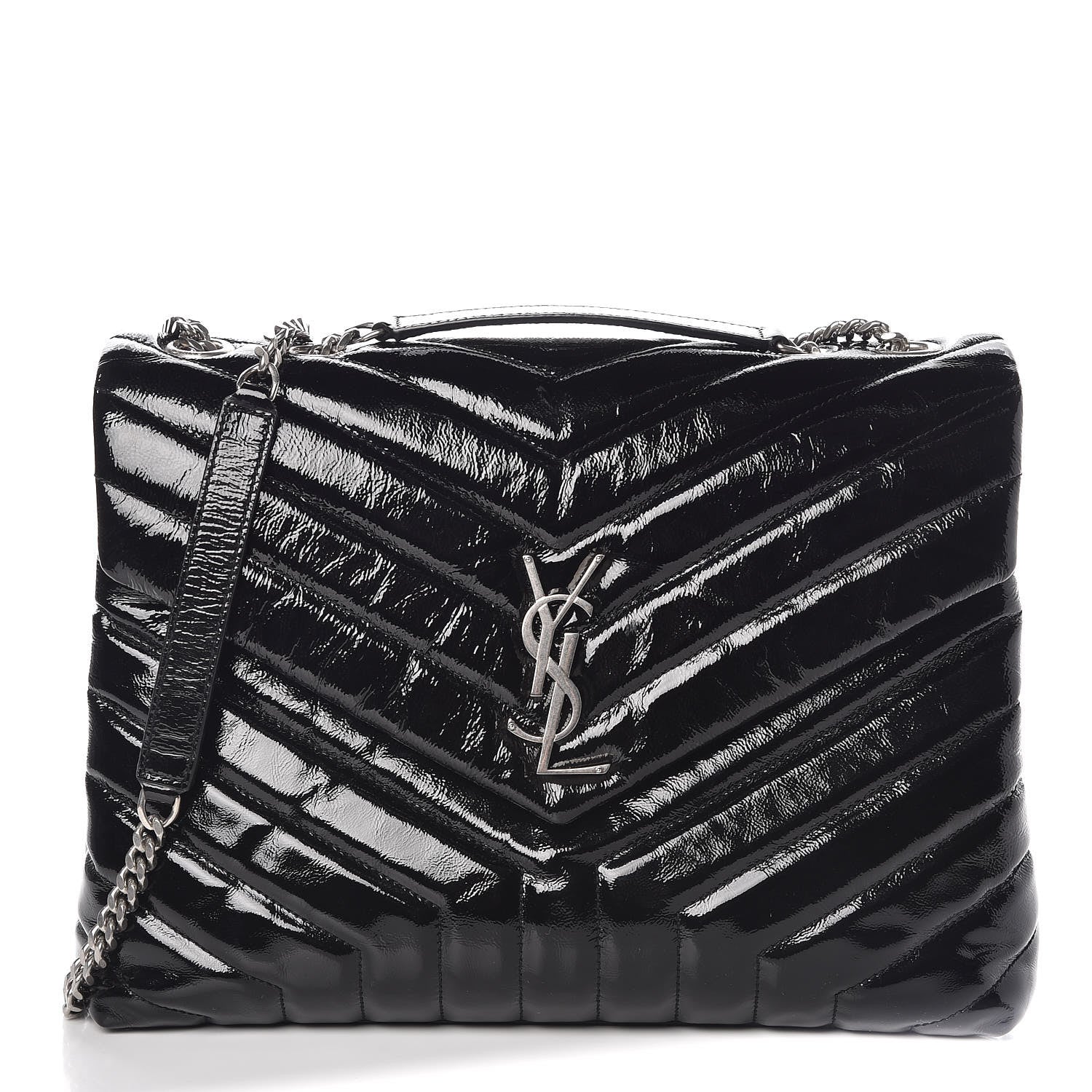 Saint Laurent Patent Y Quilted Monogram Medium Loulou Chain Satchel Black 1 of 9