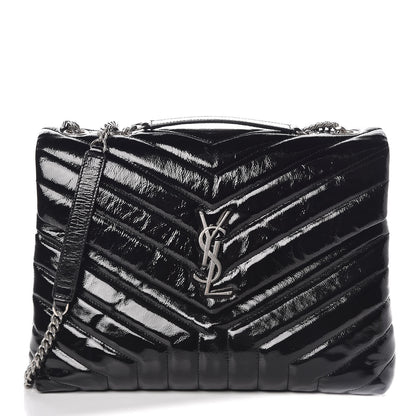 Saint Laurent Patent Y Quilted Monogram Medium Loulou Chain Satchel Black 1 of 9