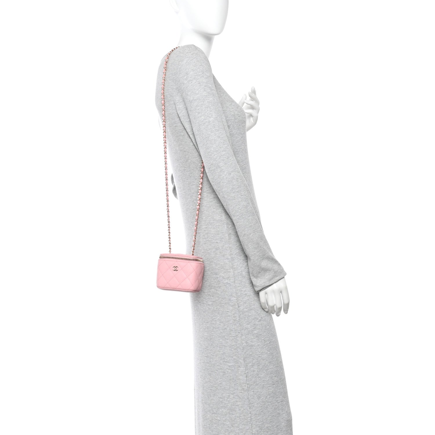 Chanel Caviar Quilted Mini Vanity Case With Chain Pink 2 of 11