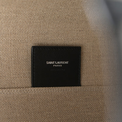Saint Laurent Canvas Calfskin Teddy Drawstring Shopping Tote White Black 8 of 12