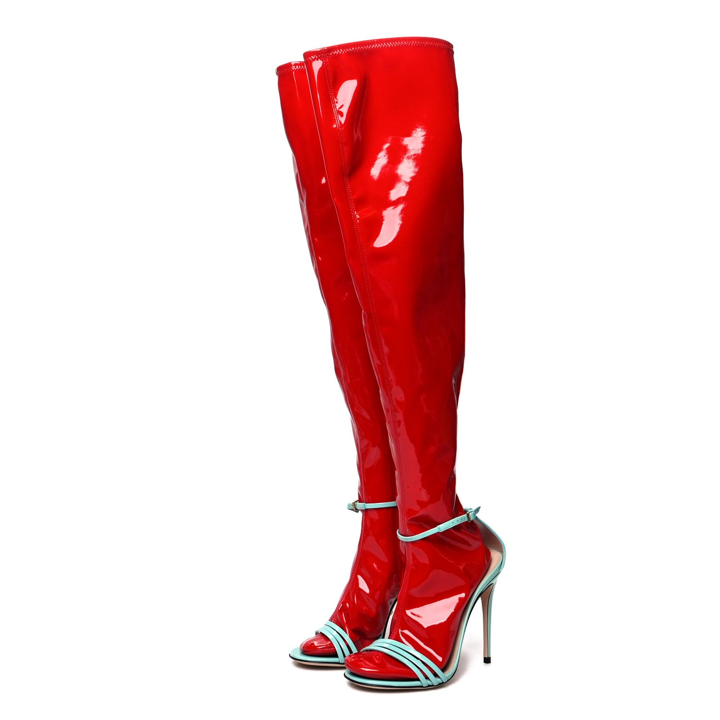 Patent Strappy Removable Sock Ilse Boots 35 Hibiscus Red New Acquamarine
