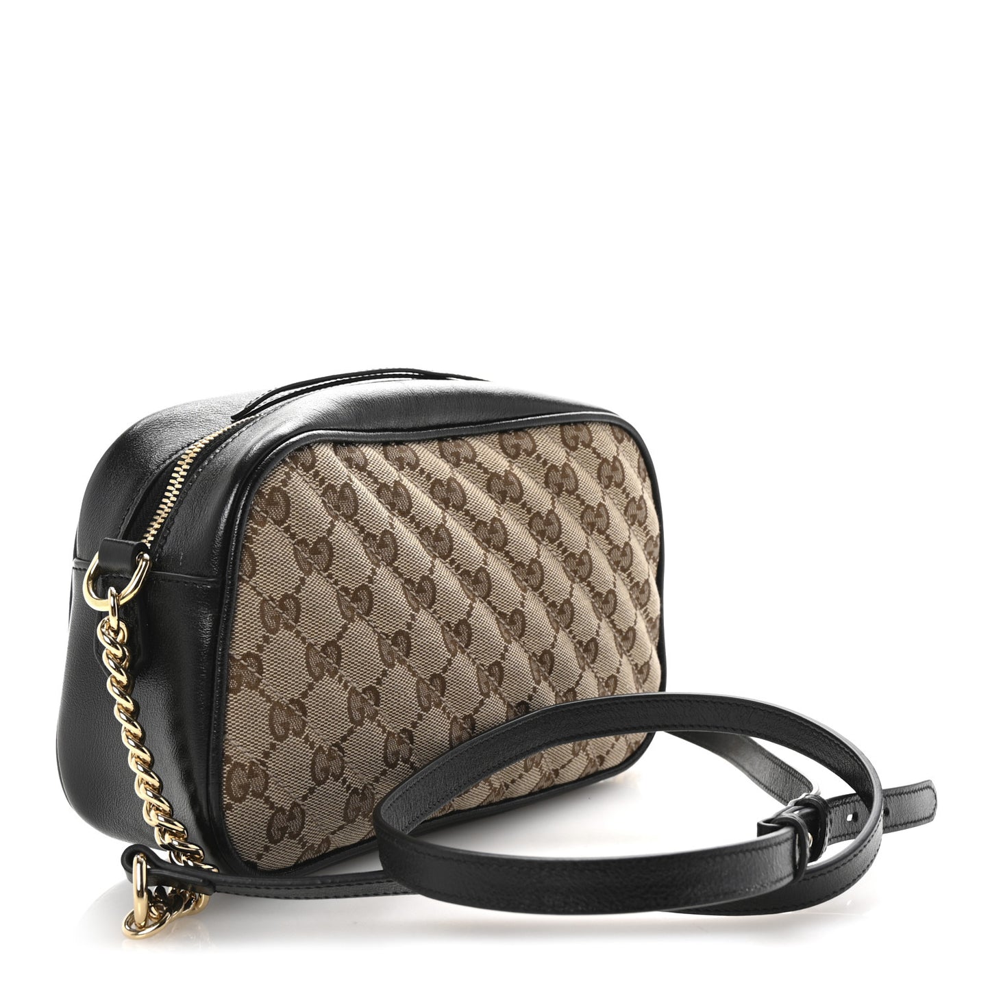 Monogram Matelasse Diagonal Small GG Marmont Chain Shoulder Bag Beige Black