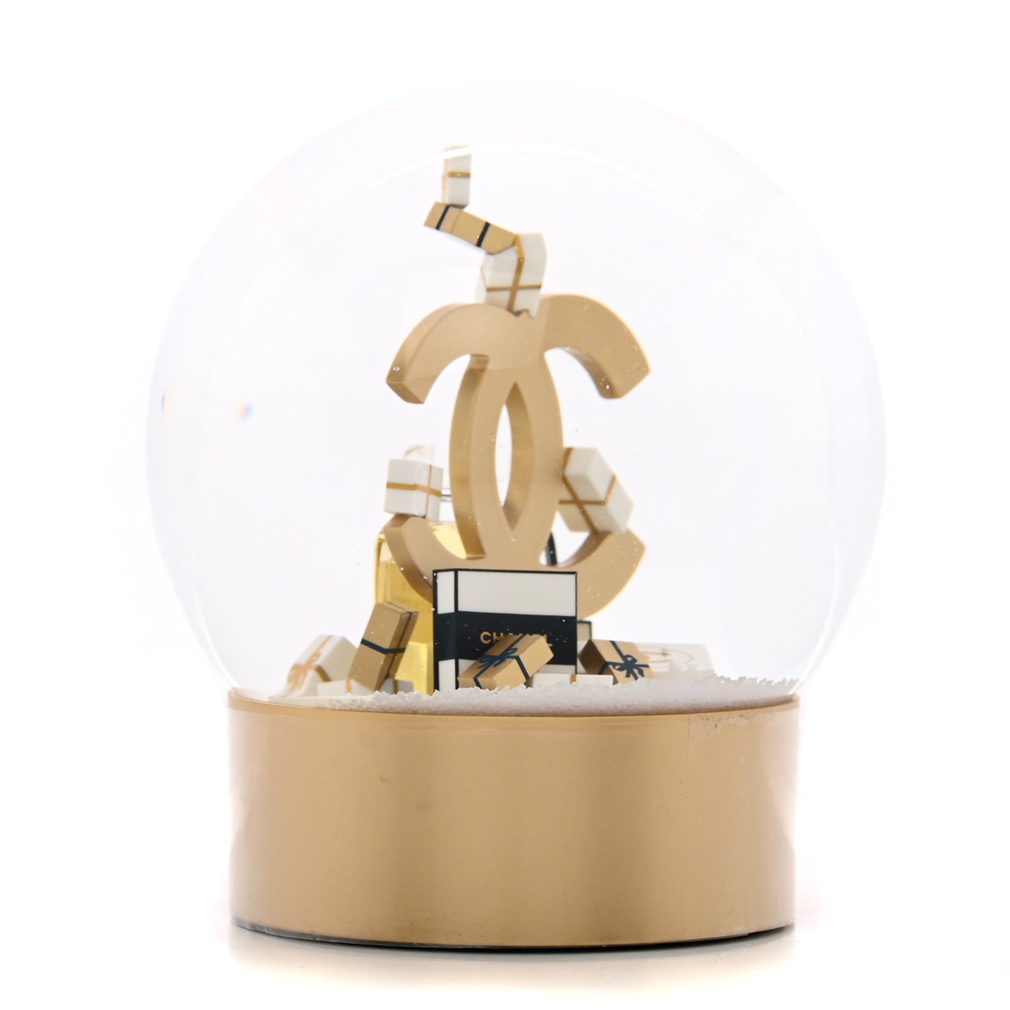 Glass CC Shopping Bag Snow Globe Gold