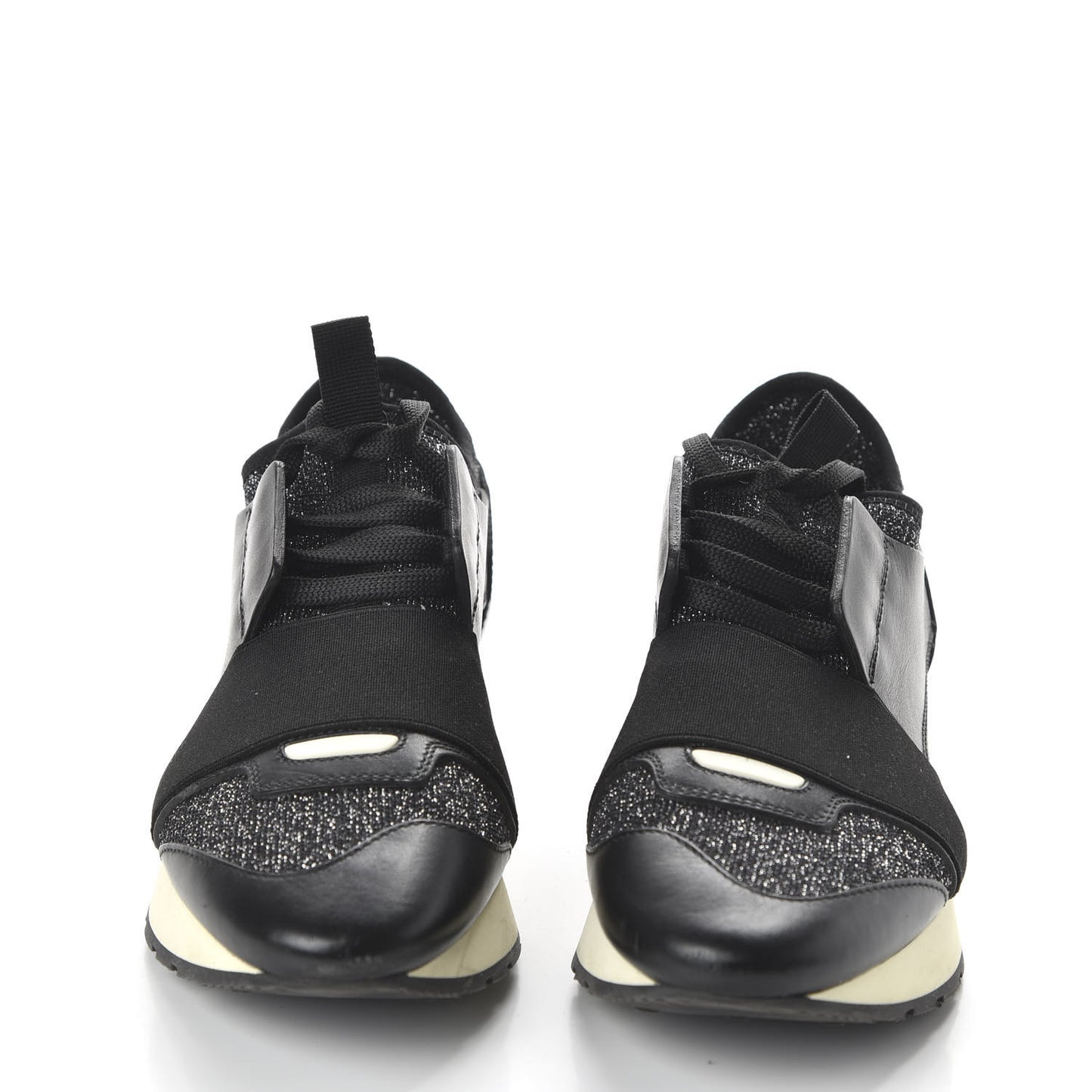 Mesh Lurex Calfskin Womens Race Runner Sneakers 36 Black