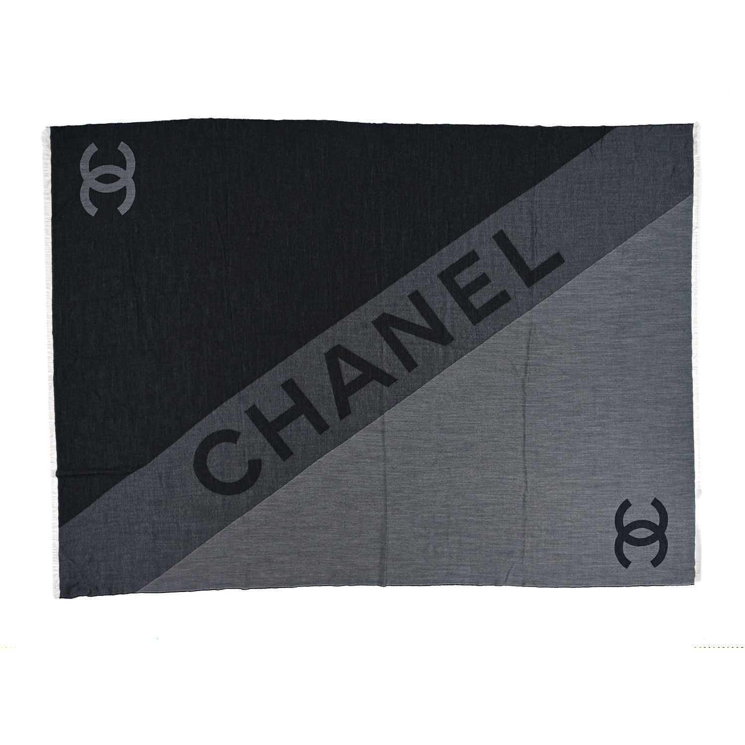 Chanel Cashmere CC Logo Stole Navy Grey 1 of 3
