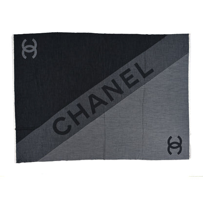 Chanel Cashmere CC Logo Stole Navy Grey 1 of 3